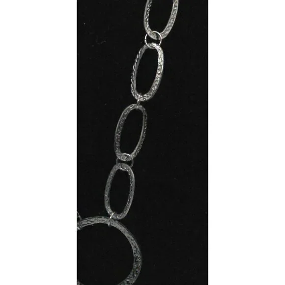 Textured Silver Tone Long Statement Necklace With Layered Coin Pendants & Tassel - Picture 4 of 6